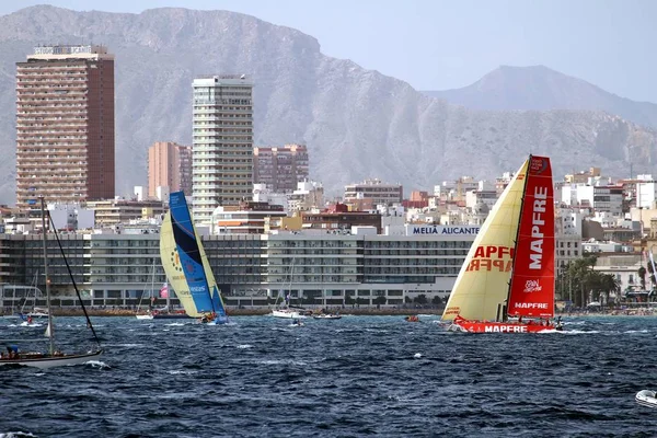 Två Lag Öppen Segelbåtar Kämpar Stunder Efter Starta Ben Alicante — Stockfoto