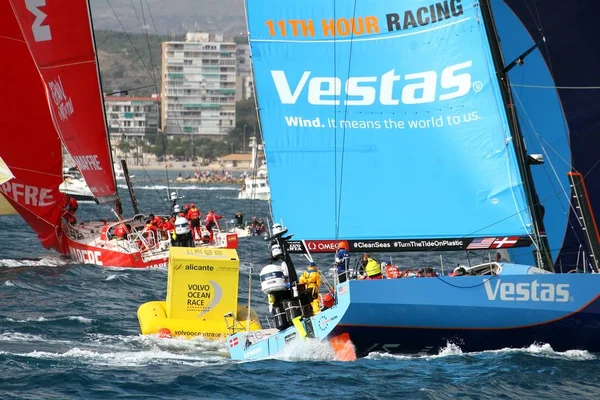 Dos Equipos Open Veleros Pelean Momentos Después Salida Etapa Alicante — Foto de Stock