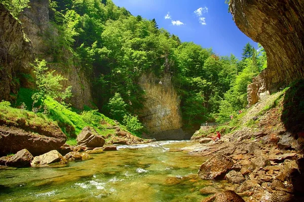 Ngilizce Düz Şelale Içinde Ordesa Milli Park Alanında Spanyolca Pyrenees Stok Resim