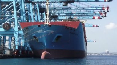 Büyük kompleksindeki Maersk Lotta yükleme ve İspanya'nın Güney bölgesi Algeciras bağlantı noktası kaplarda indirme.
