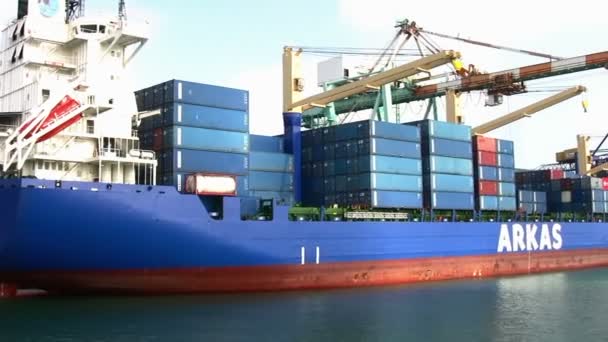Containership Cinzia Ένα Αγκυροβολημένο Του Λιμανιού Της Βαλένθια Λήψη Δοχεία — Αρχείο Βίντεο