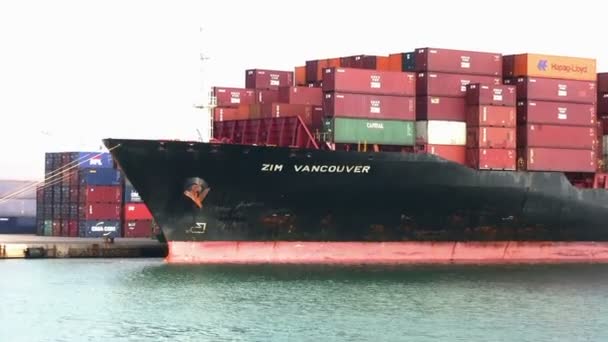 集装箱在西班牙巴伦西亚港口与 Grantry 起重机合作 — 图库视频影像