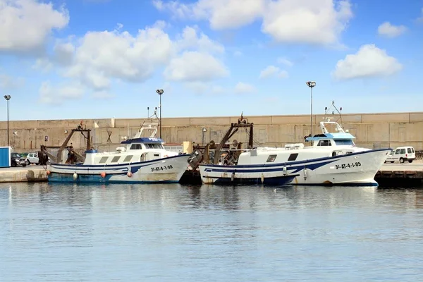 Modern Trawler Fishing Boats Docked Port Villajoyosa Spain Sale Captures — Stock Photo, Image