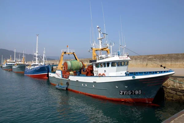 Barche Pesca Strascico Scafo Acciaio Ancorata Nel Porto Viveiro Delle — Foto Stock