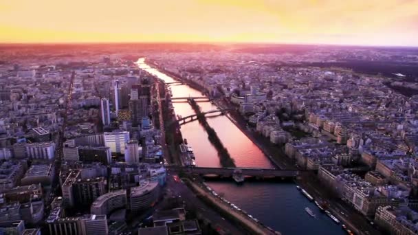 Parijs Frankrijk December 2017 Luchtfoto Tijdens Zonsondergang Vanaf Tweede Verdieping — Stockvideo