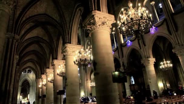 Paris France Décembre 2017 Colonnes Une Cérémonie Religieuse Intérieur Cathédrale — Video