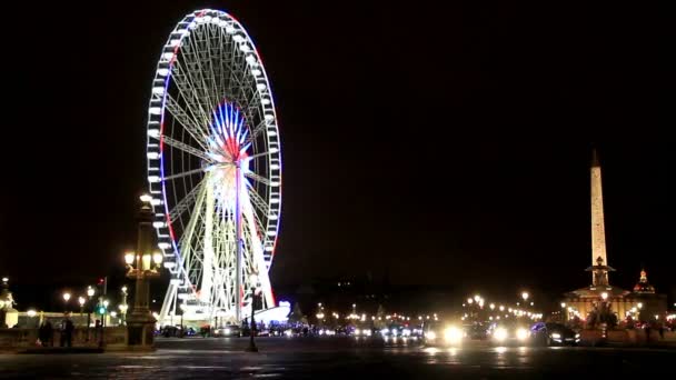 Paris Frankreich Dezember 2017 Nocture Ansicht Mit Riesenrad Weihnachten Concorde — Stockvideo