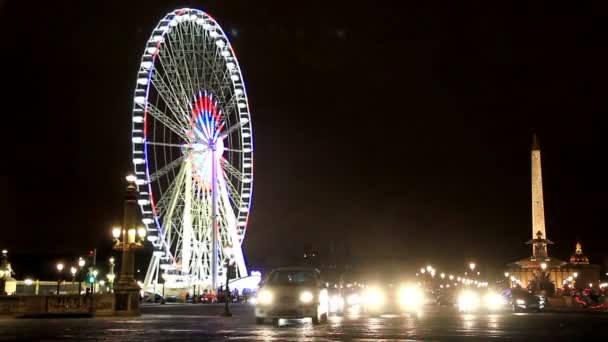 Paris France December 2017 Nocture View Ferris Wheel Christmas Concorde — Stock Video