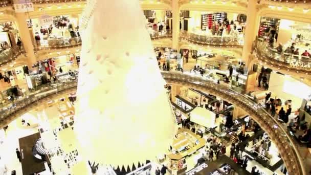 Paris França Dezembro 2017 Andando Natal Cúpula Galerias Lafayette Lojas — Vídeo de Stock