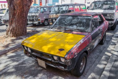 Eski paslı araba, Bo-Kaap bölgesi, Cape Town, Güney Afrika.