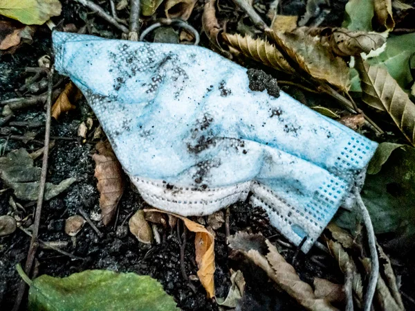 Dirty surgical masks in nature. Corona virus pollution. Leherheide, Bremerhaven.