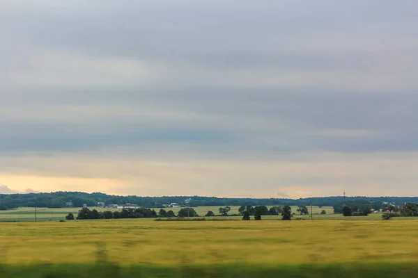 Paisagem Dinamarca Vista Carro Durante Condução Nascer Sol — Fotografia de Stock