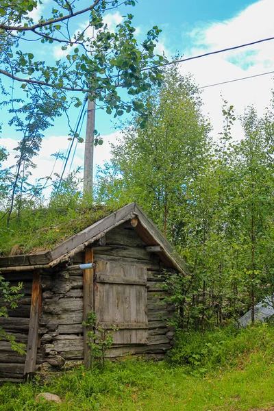 Stara Drewniana Chatka Zarośniętym Dachem Hemsedal Norwegia — Zdjęcie stockowe