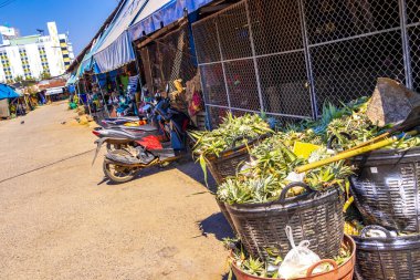 Khon Kaen Eyaleti Isan Tayland 05. Kasım 2018 'de Tayland pazarında meyve ve sebze pazarı. Güneydoğu Asya' da, Khon Kaen Bölgesi Isan Kuzeydoğu Tayland 'da sokak gıda pazarı..