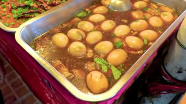 Khon Kaen Province Isan Thailand 02. November 2018 Various offers of Thai food buffet dishes and cuisine at Thai street food market in Khon Kaen Northeast Thailand in Southeast Asia.