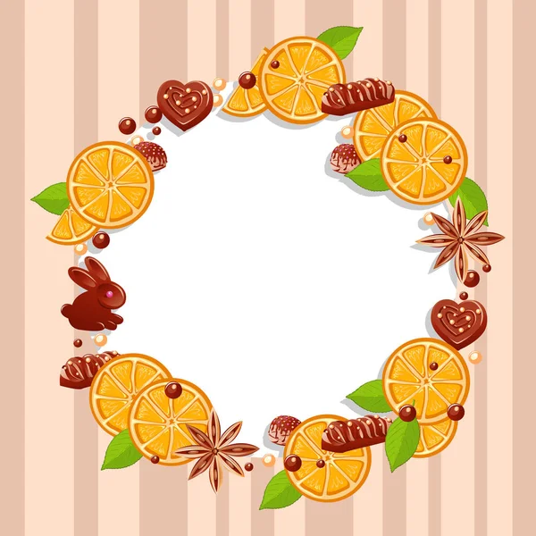 Delicioso Marco Dulces Chocolate Rebanadas Naranja Ilustración Vectorial — Archivo Imágenes Vectoriales