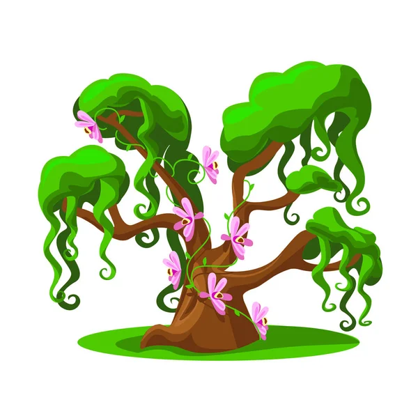 Tecknad Träd Från Ett Magiskt Land Vektorillustration Vit Bakgrund — Stock vektor