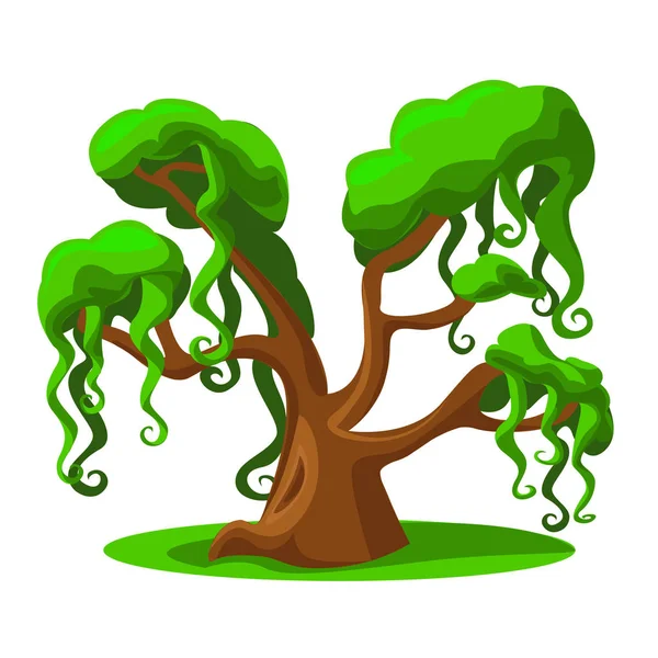 Uma Árvore Desenhos Animados Uma Terra Mágica Ilustração Vetorial Sobre —  Vetores de Stock