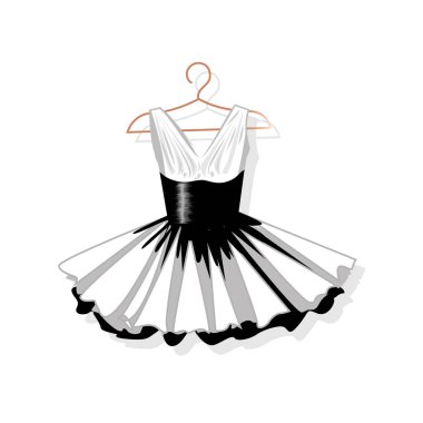 Askı üzerinde yemyeşil bir etek ile elbise. Vektör çizim.