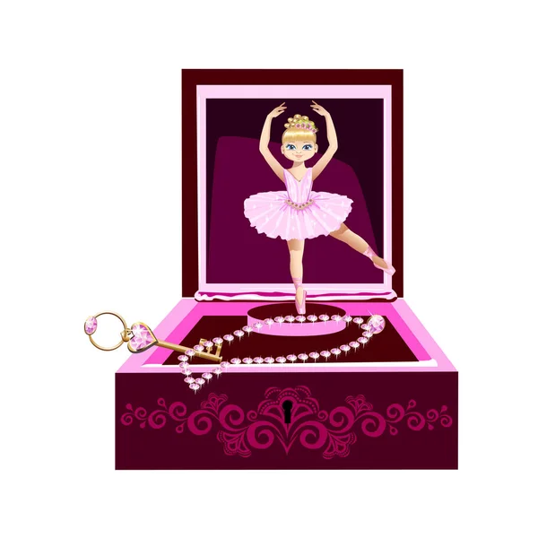 Muziekdoos Voor Sieraden Juwelen Met Een Ballerina Vectorillustratie — Stockvector