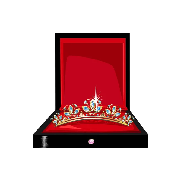 Prachtige Tiara Een Geschenkdoos Vectorillustratie — Stockvector