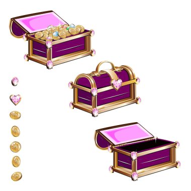 Hazine sandığı pembe taşlar. Vektör çizimler kümesi.