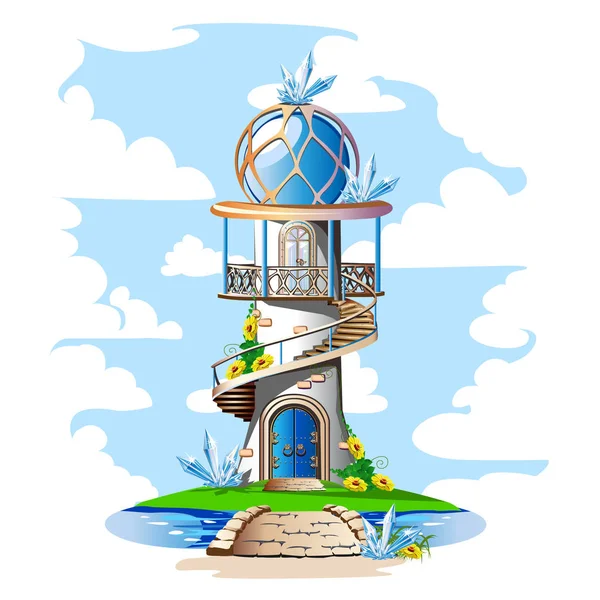 Castel Poveste Acoperiș Cupolă Albastră Balcon Cristale Ilustrație Vectorială Magică — Vector de stoc