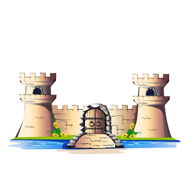 おとぎ話石の門と橋と城の塔があります ベクトル図 — ストックベクタ