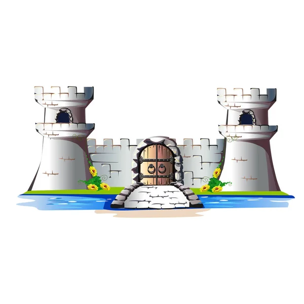 おとぎ話石の門と橋と城の塔があります ベクトル図 — ストックベクタ
