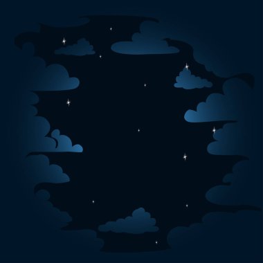 Gece yıldızlı gökyüzü bulutlu. Arka plan. Vektör çizim.