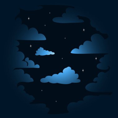 Gece yıldızlı gökyüzü bulutlu. Arka plan. Vektör çizim.