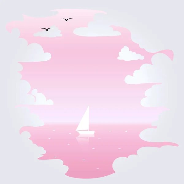 Weiße Wolken Und Meer Pastellfarben Hintergrund Vektorillustration — Stockvektor