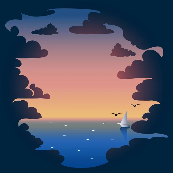 Nuvens Noturnas Pôr Sol Mar Ilustração Vetorial —  Vetores de Stock