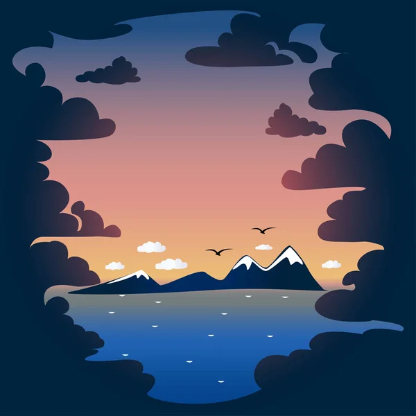 Abendwolken Und Sonnenuntergang Meer Vektorillustration — Stockvektor