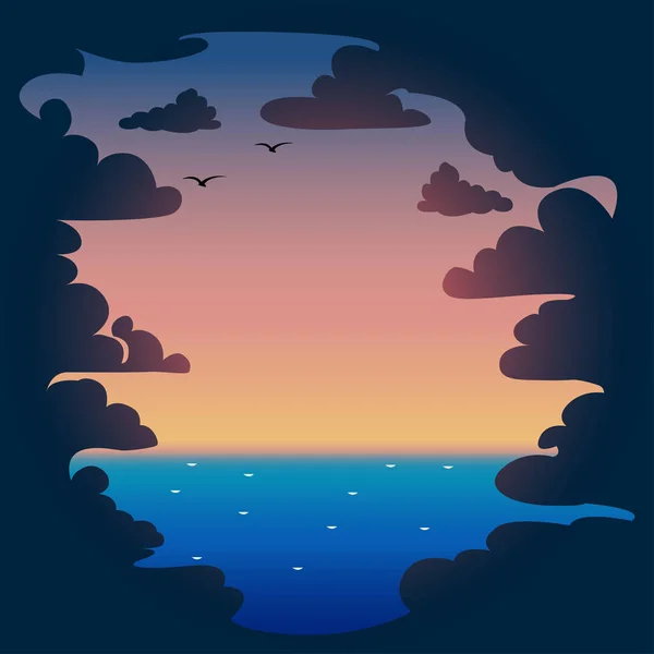 夜雲と海の夕日 ベクトル図 — ストックベクタ