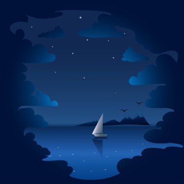 Gece bulutlar ve deniz arka plan. Vektör çizim.