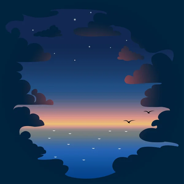 Nacht Wolken Achtergrond Van Zee Vectorillustratie — Stockvector