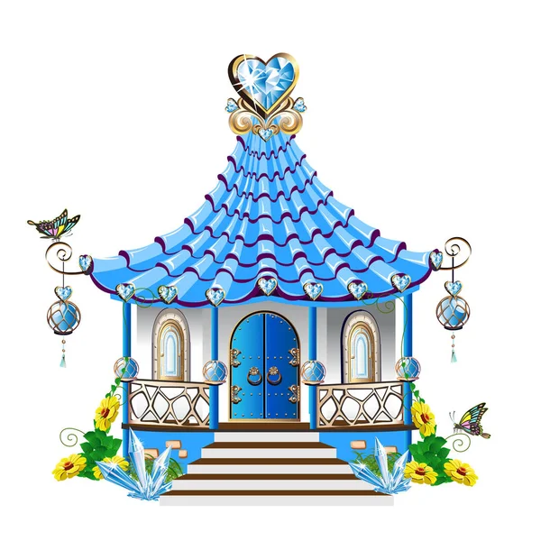 Казковий Будинок Блакитними Кристалами Векторні Ілюстрації — стоковий вектор