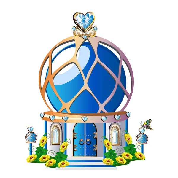 Fairytale Huis Met Blauwe Kristallen Vectorillustratie — Stockvector