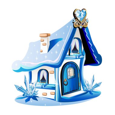 Mavi kristalleri ile masal evi. Vektör çizim.