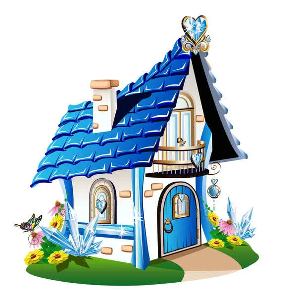 Rumah Fairytale Dengan Kristal Biru Ilustrasi Vektor - Stok Vektor