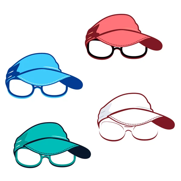 Ensemble Casquettes Lunettes Couleur Illustration Vectorielle — Image vectorielle