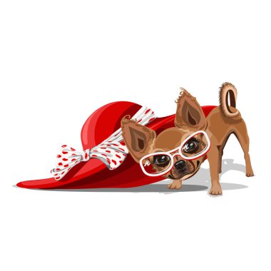 Bir yaz şapka bir köpek. Neşeli vektör çizim.