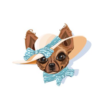 Bir yaz şapka bir köpek. Neşeli vektör çizim.