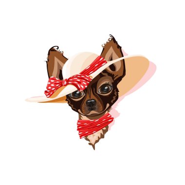 Bir yaz şapka bir köpek. Neşeli vektör çizim.