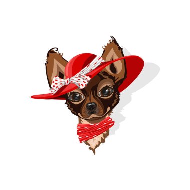 Bir yaz şapka bir köpek. Neşeli vektör çizim.