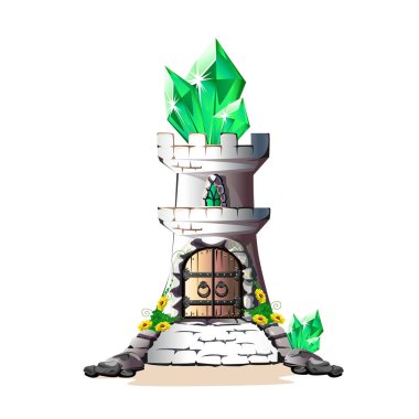 Peri tower ile yeşil kristalleri. Sihirli vektör çizim.