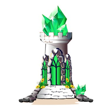 Peri tower ile yeşil kristalleri. Sihirli vektör çizim.