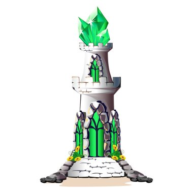 Peri tower ile yeşil kristalleri. Sihirli vektör çizim.