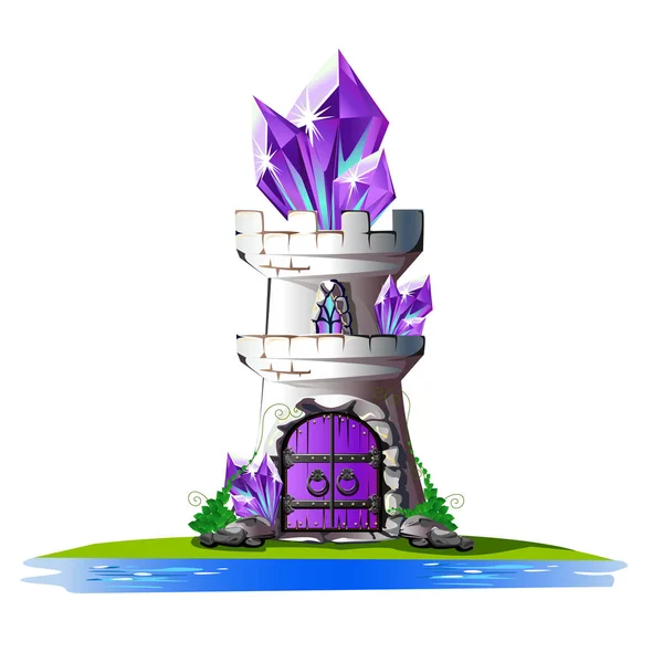 紫水晶とおとぎ話のタワー 魔法のベクトル図 — ストックベクタ